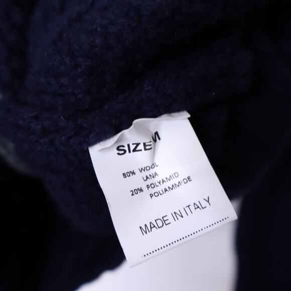 HAMMER MADE Wool Blend Zip Up Moss Stitch Sweater Navy Blue Mockneck Men's M - Picture 9 of 10